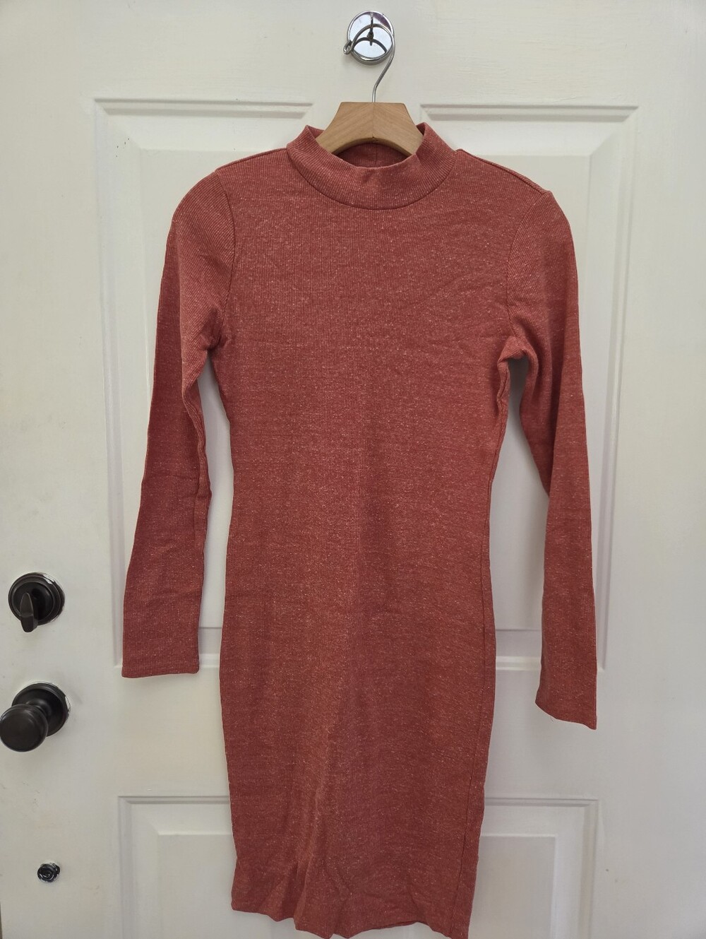 Pinkblush - Heart & Hips - Rust Ribbed Mock Neck Fitted Maternity Dress